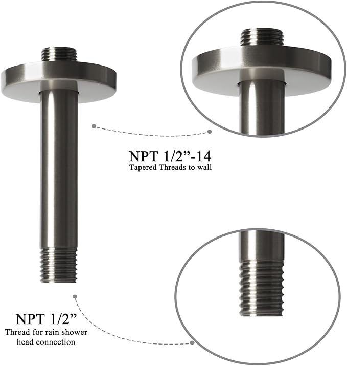 6 Inch Shower Arm with Flange, Ceiling Mounted Shower Head Extension Arm - Image 5