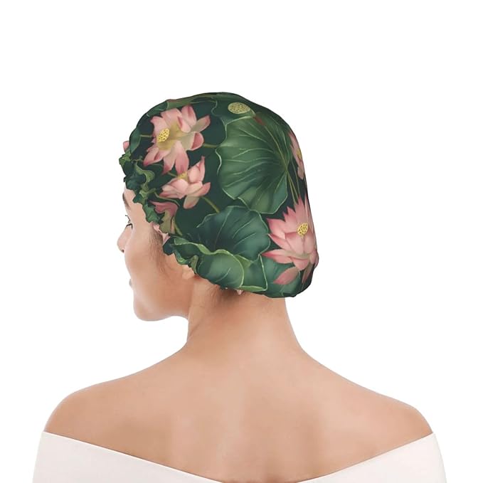 Elegant Lotus and Leaves Shower Cap - Image 8