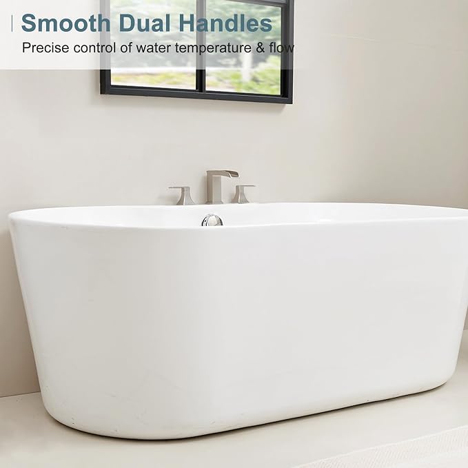 Waterfall Tub Faucet Brushed Nickel Bathtub Faucet 3 Hole, Brass High Pressure - Image 8