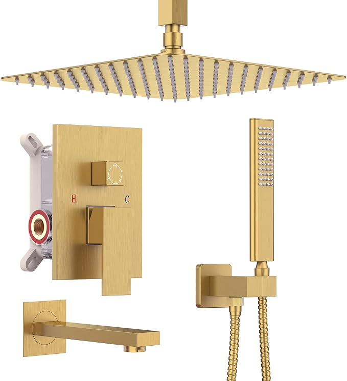 Iriber Ceiling Brushed Gold Rain Shower System by Iriber