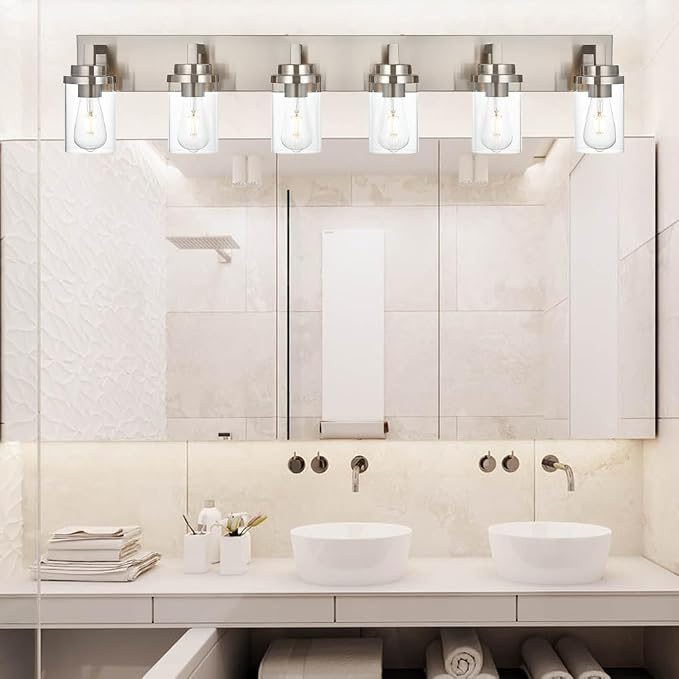 MELUCEE 6-Light Bathroom Lights Over Mirror in Brushed Nickel, Modern - Image 2
