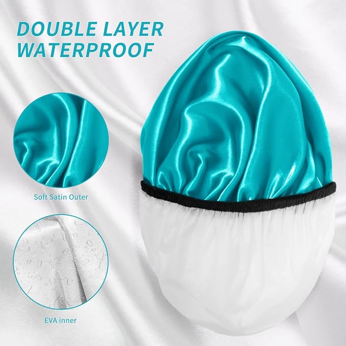 Aquior Shower Cap for Women Reusable, Extra Large Shower Cap for Men, Satin EVA - Image 5