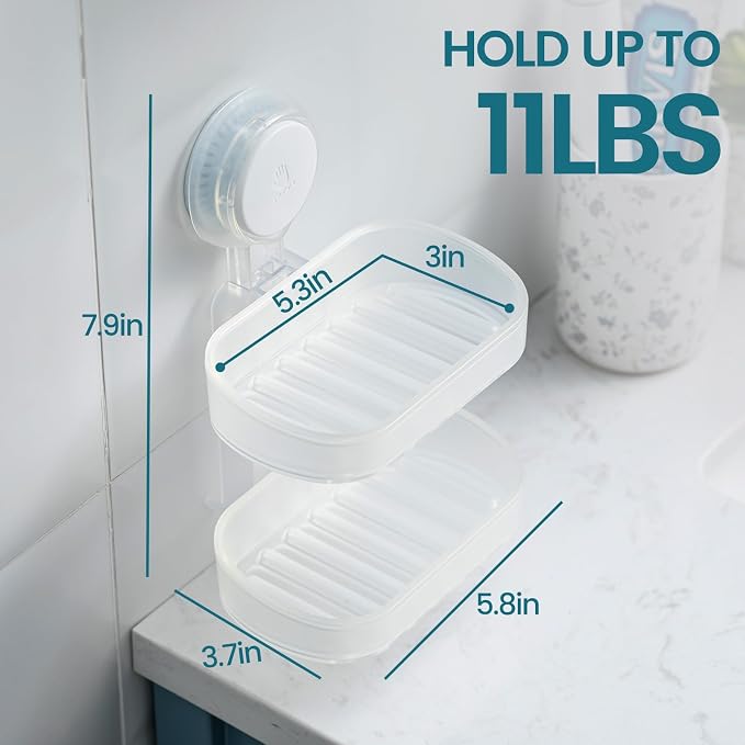 TAILI Double Layer Soap Dish Holder Suction Cup, Strong Sponge Holder - Image 4