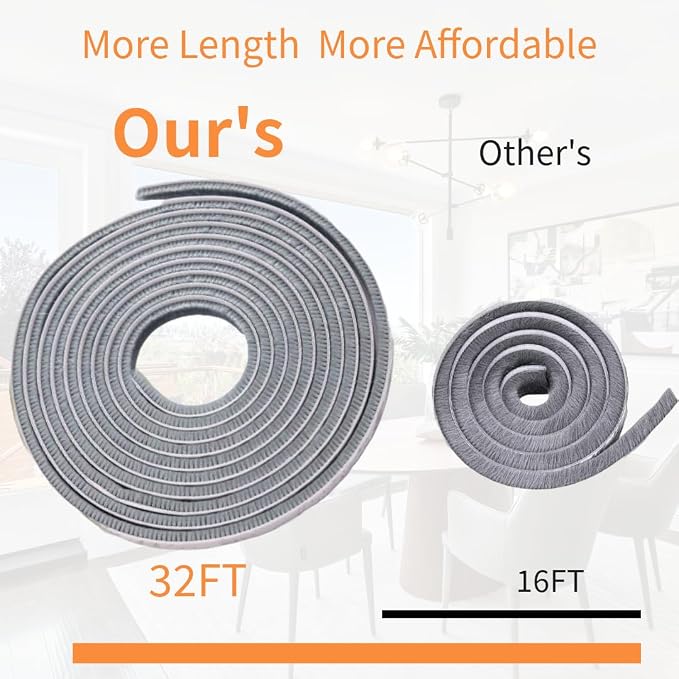 33ft Weather Stripping Brush for Sliding Windows/Doors Frame Side, Pile Self - Image 2