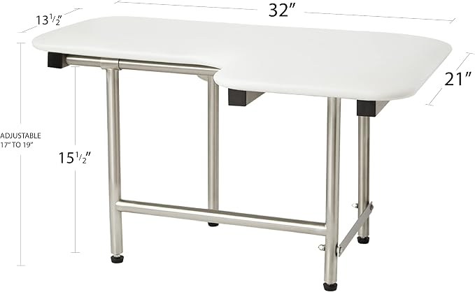 32" x 22.5" White Padded Wall Mount Folding Left-Handed Transfer Bench Shower - Image 3