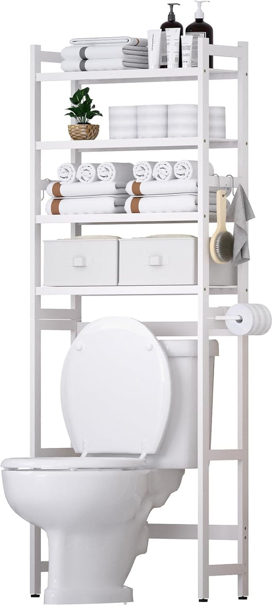 Over The Toilet Storage with 2 Baskets, 4-Tier Bamboo Organizer Rack with Paper by Cozivolife