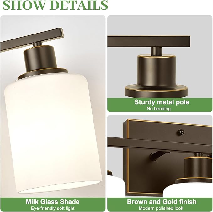 3-Light Bathroom Light Fixtures, Vanity Light - Image 3