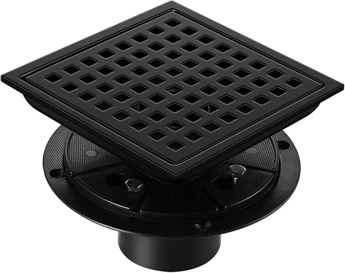 Shower Drain, Matte Black 6 inch Square Shower Floor Drain by Unknown