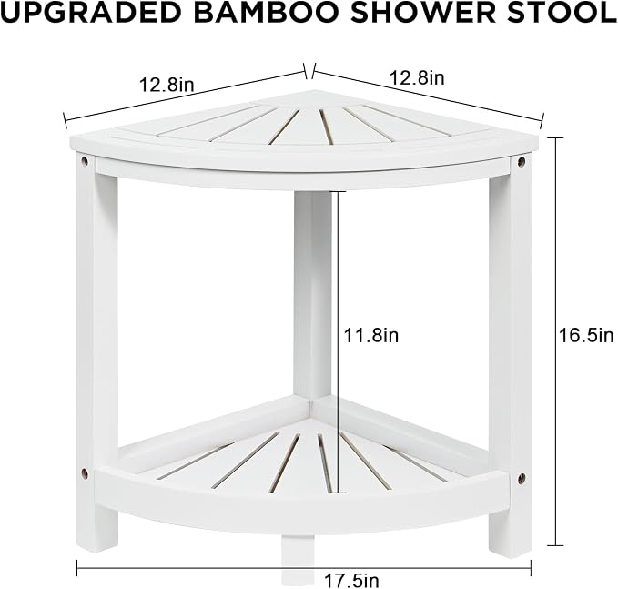 Ollieroo 2-Tier Bamboo Corner Shower Stool - Image 3
