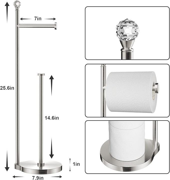Toilet Paper Holder for Bathroom, Heavy Weighted Metal Free Standing Toilet - Image 2
