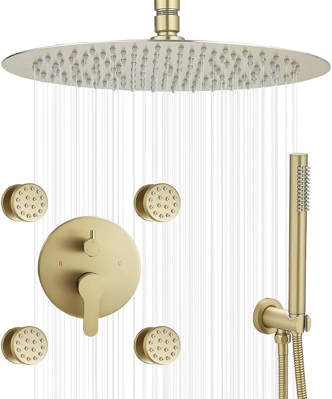 Brushed Gold Round Shower Faucet Set by Unknown