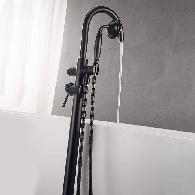 Tub Filler Freestanding Bathtub Faucet Oil Rubbed Bronze Floor Mounted Brass - Image 5