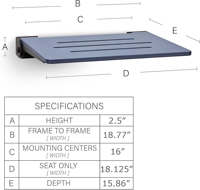 18 inch Silhouette Slimline Folding Wall Mount Shower Bench Seat - Image 2