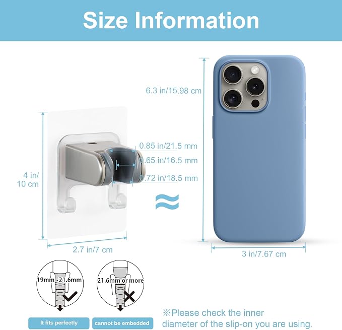 OFFO Shower Head Holder, Strong Adhesive Shower Hooks, 40° Adjustable - Image 3