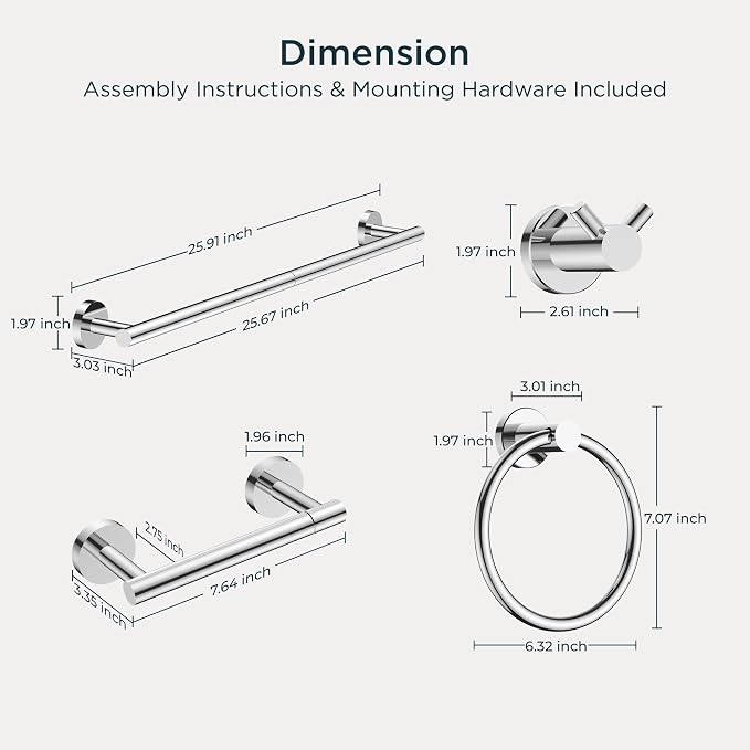 FORIOUS Bathroom Hardware Accessories Set, SUS304 Stainless Steel Towel Bar Set - Image 7