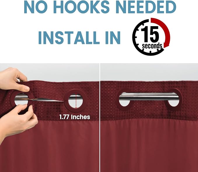 Burgundy No Hook Shower Curtain - Image 3