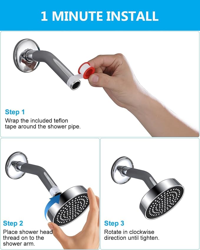 Fixed Shower Head Replacment, 1.8 GPM Fixed Showerhead Screw on Universal - Image 8