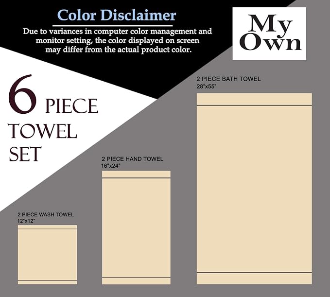 MyOwn Ultra Soft 6 Pack Cotton Towel Set, Contains 2 Bath Towels 28x55 inch - Image 6