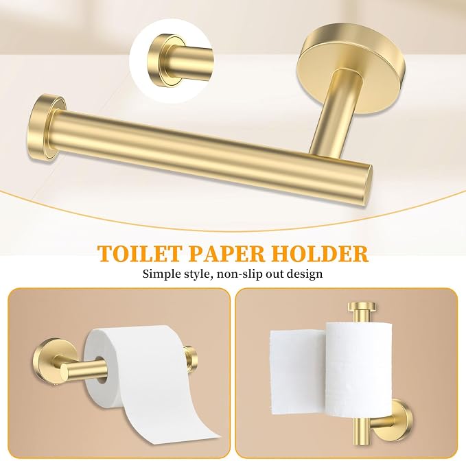 Brushed Gold Towel Bar Set 10 Pieces Round Bathroom Hardware Set Includes - Image 4