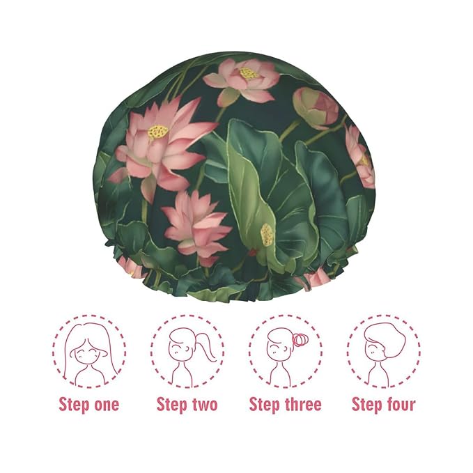 Elegant Lotus and Leaves Shower Cap - Image 7