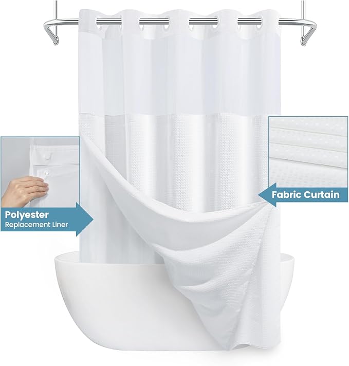 White No Hook Shower Curtain - Image 4