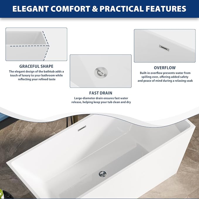 Sarlai 67 Inch Acrylic Freestanding Soaking Bathtub Contemporary Soaking White - Image 6