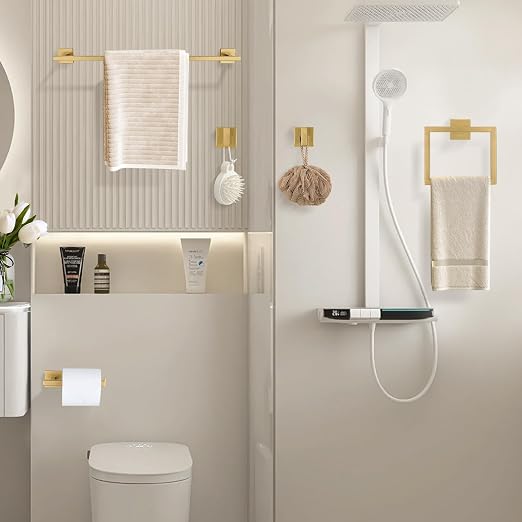 YACVCL Towel Bar Set, 5-Piece Brushed Gold Bathroom Hardware Set, SUS304 - Image 7
