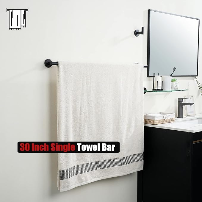 JQK Black Bath Towel Bar, 33 Inch 304 Stainless Steel Thicken 0.8mm Towel Rack - Image 4