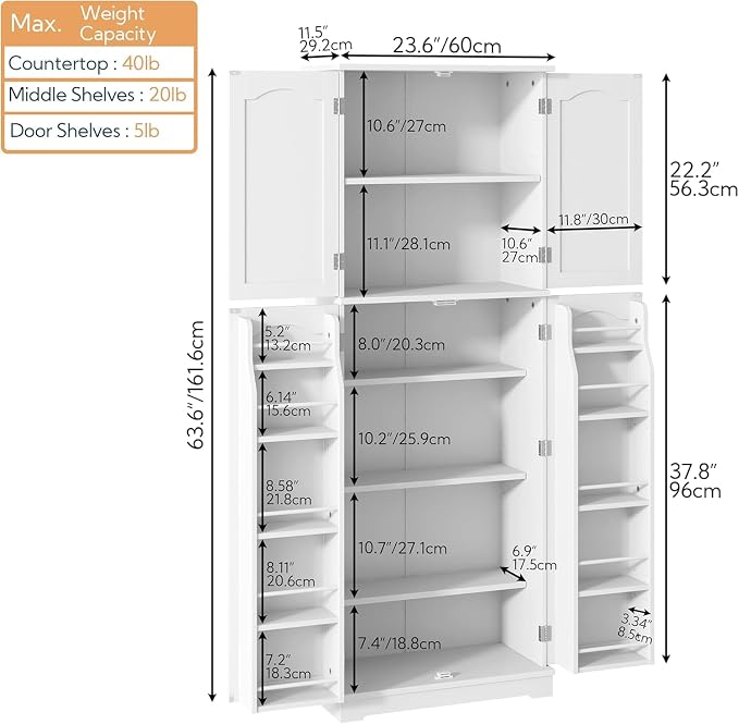 Yusong 64'' Kitchen Storage Cabinet, Tall Pantry Storage Cabinet - Image 3
