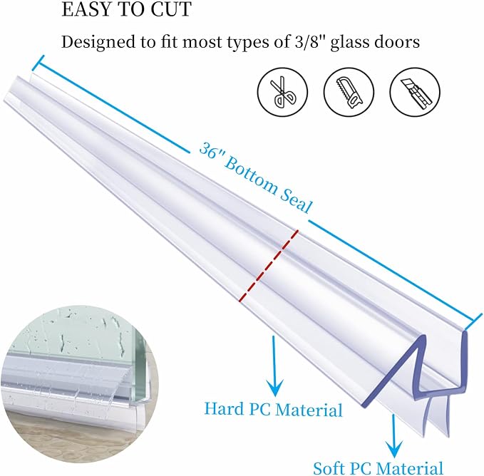 Shower Door Seal Strip Kits Set of 3 Polycarbonate Include 2 PCS 76" Side Seals - Image 7