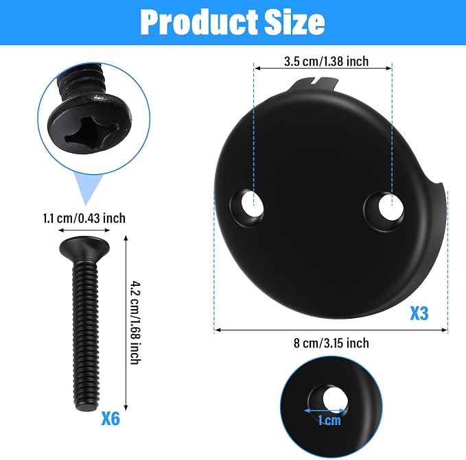 Tub Drain Overflow Covers, 3-1/8" Two Hole Bathtub Drain Overflow Cover - Image 4