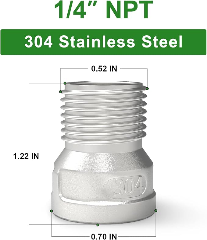TAISHER 10PCS 304 Stainless Steel Pipe Fitting, 1/4" Male NPTx 1/4" Female NPT - Image 2