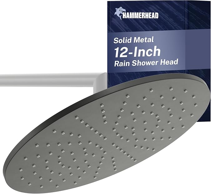 HammerHead Showers® Solid Metal 12 Inch Rainfall Shower Head, Large Rain Shower by HammerHeadShowers