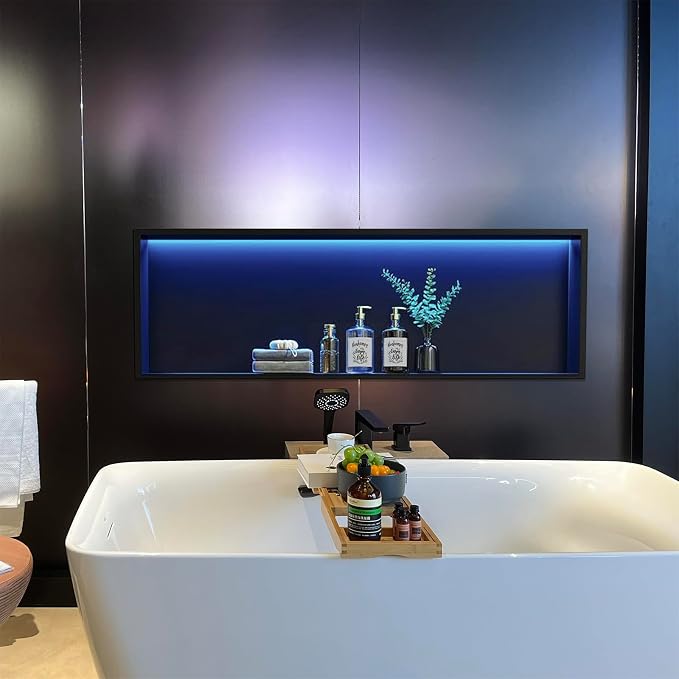 RGB LED Light Shower Niche, Matte Black 36X12 in Stainless Steel Wall Niche by Unknown