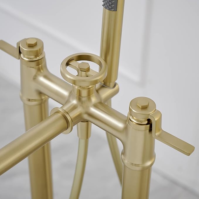 Gold Freestanding Bathtub Faucet Floor Mount Tub Filler - Image 3