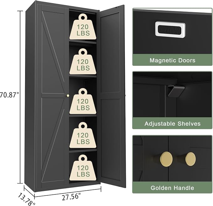 71" Tall Kitchen Pantry Storage Cabinet, 5 Tier Kitchen Cupboard - Image 2