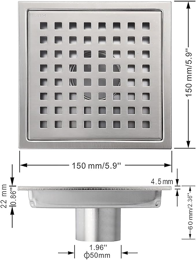 6 Inch Square Shower Floor Drain, Grille - Image 5
