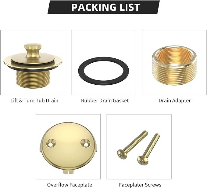 Brushed Gold Bathtub Drain Bath Tub Trim Set Conversion Kit Assembly, All Brass - Image 5