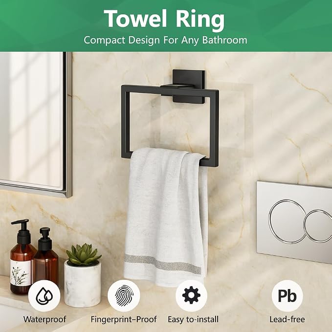 Matte Black 5-Piece Bathroom Hardware Set， INDARE Towel Rack - Image 4