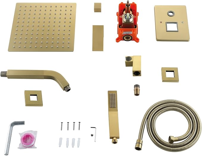 JOYWELL Shower Faucet Brushed Gold Shower System 8 Inches Rain Shower and - Image 7