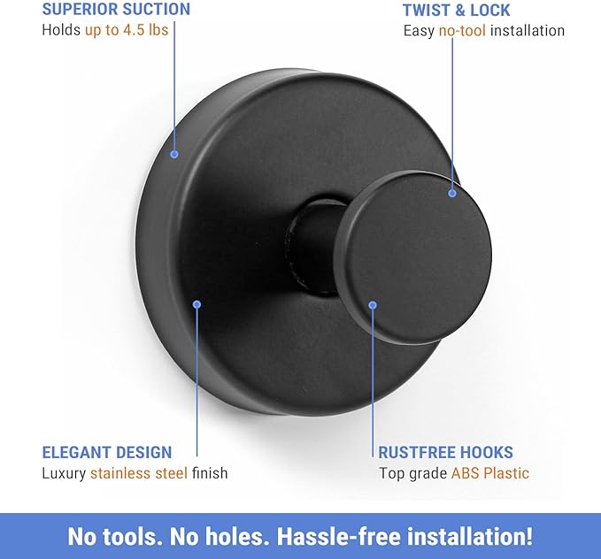 Suction Cup Hooks for Shower, Bathroom Hooks for Towels Stainless Steel Wall - Image 3