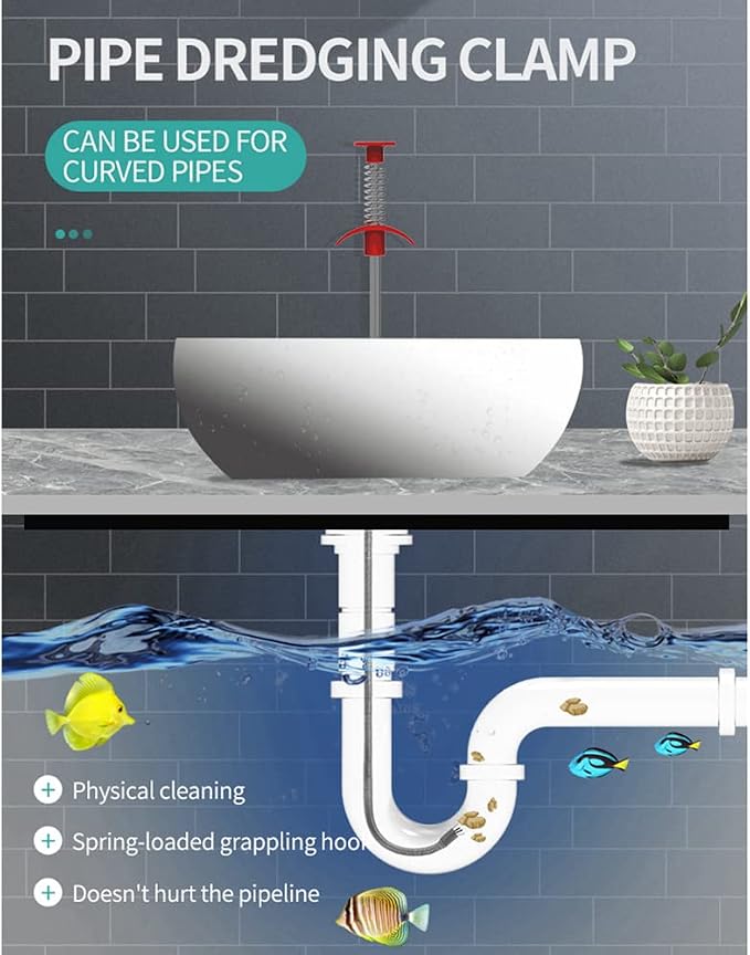 63 inch Drain Clog Remover Flexible Snake Sink Hair Cleaner Toilet Shower Drain - Image 3