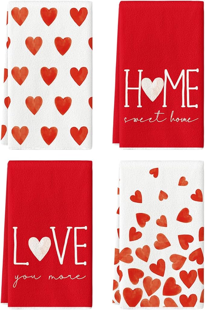 Artoid Mode Red Heart Love Valentine's Kitchen Towels Dish Towels, 18x26 Inch by ArtoidMode