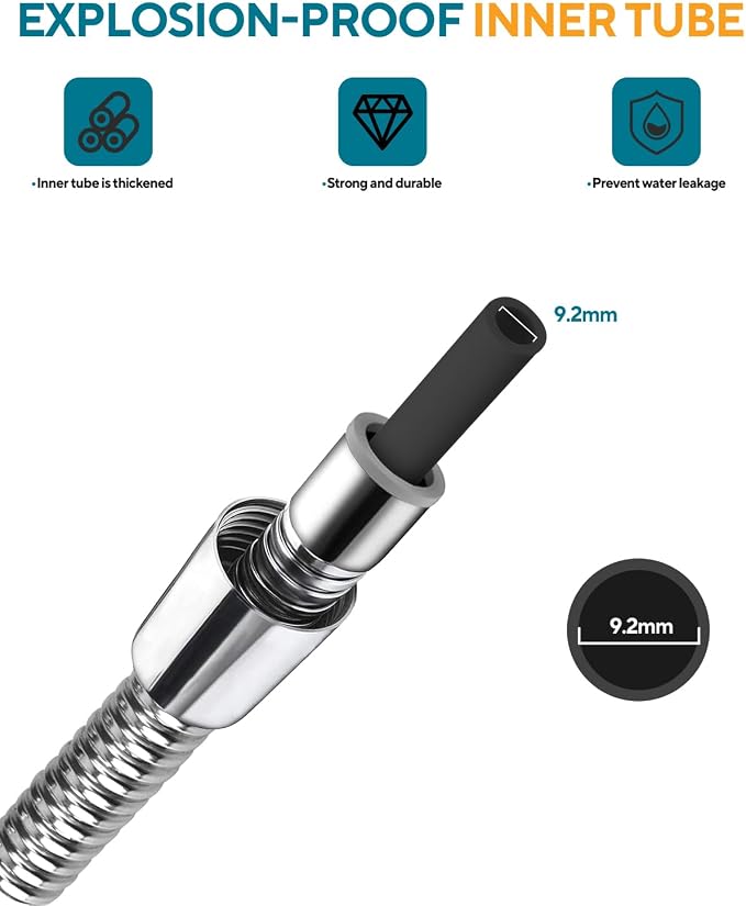 Shower Hose Extra Long 118 Inches, Flexible Stainless Steel Handheld - Image 4