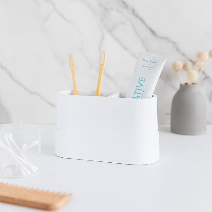 Matte White Large Toothbrush and Toothpaste Holder and Cup - Image 6