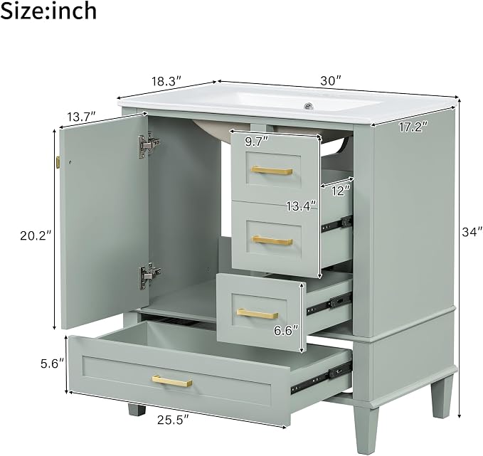 30" Bathroom Vanity, Modern Bathroom Cabinet - Image 2