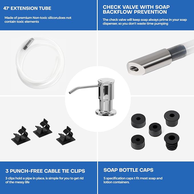 Soap Dispenser for Kitchen Sink, Chrome Built in Soap Dispensers, Stainless - Image 5