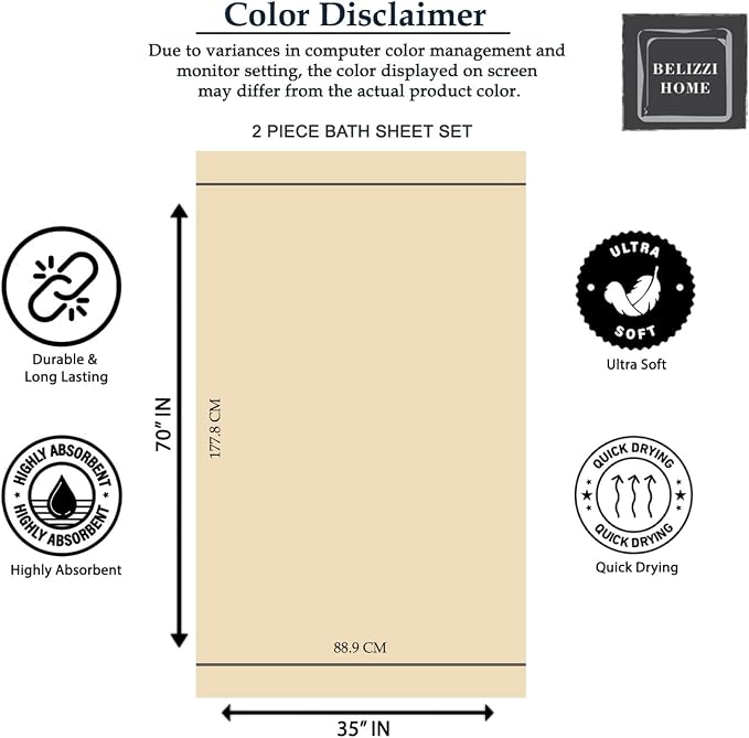Belizzi Home Cotton 2 Pack Oversized Bath Sheet 35 x 70, Large Bath Sheet - Image 6