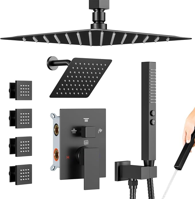 Shower System with Body Jets, Bostingner Four Modes Shower Faucet 12+6" Rain by Bostingner