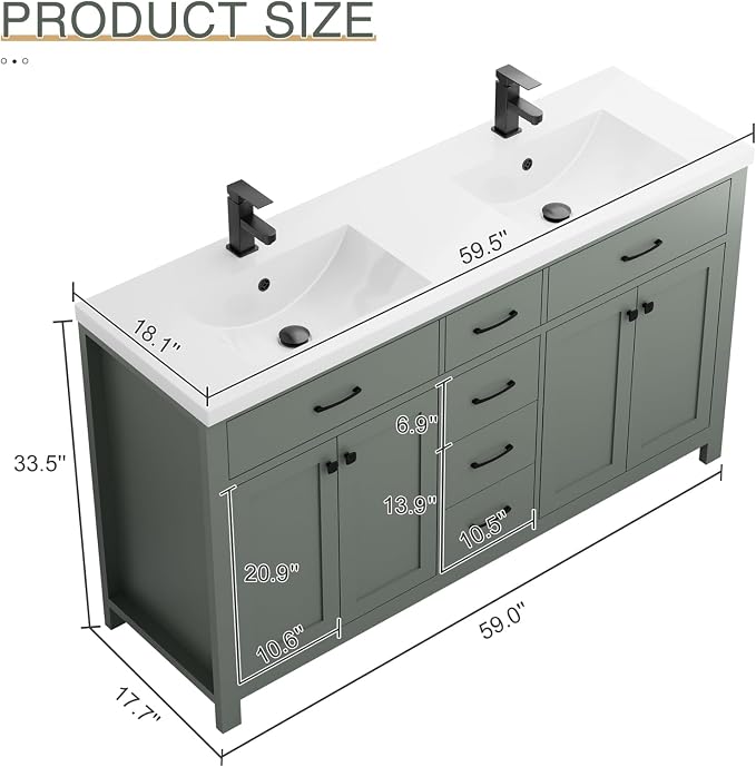 LUCKWIND 60" Bathroom Vanity and Sink Combo, Painted Modern Bathroom Storage - Image 2